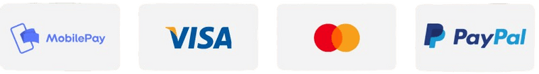 Vi tager imod følgende betaling: mobilepay, VISA, Mastercard og PayPal