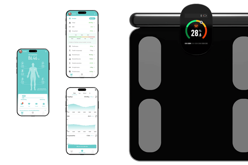 SmartScanner pro kan forbindes med app og data kan synkroniseres til samtlige sundheds apps, såsom apple health, samsung health og google health