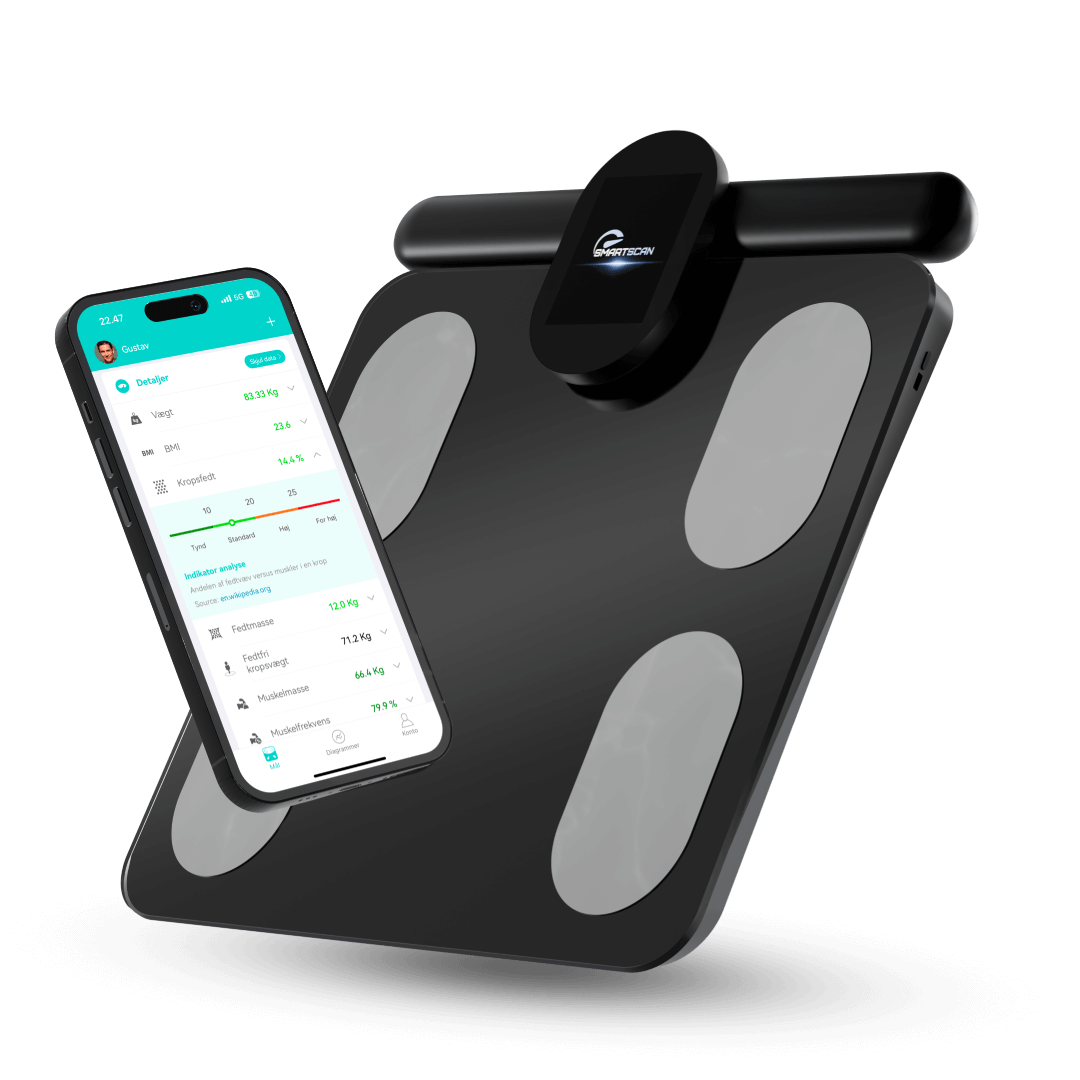 kropsscanner pro i sort med tilhørende app (fitdays). Det ultimative værktøj til at tracke ens sundhedhed via målinger som fedtprocent, muskelmasse, BMI, kropsalder og meget mere