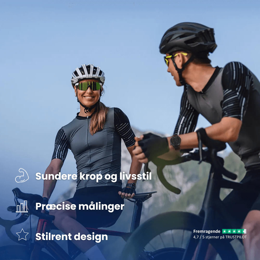 en mand og en kvinde der begge er iført en smartwatch go til at tracke deres kropsdata imens de er på cykeltur.

Smartwatch go medvirker:
- sundere krop og livsstil
- præcise målinger
- stilrent design