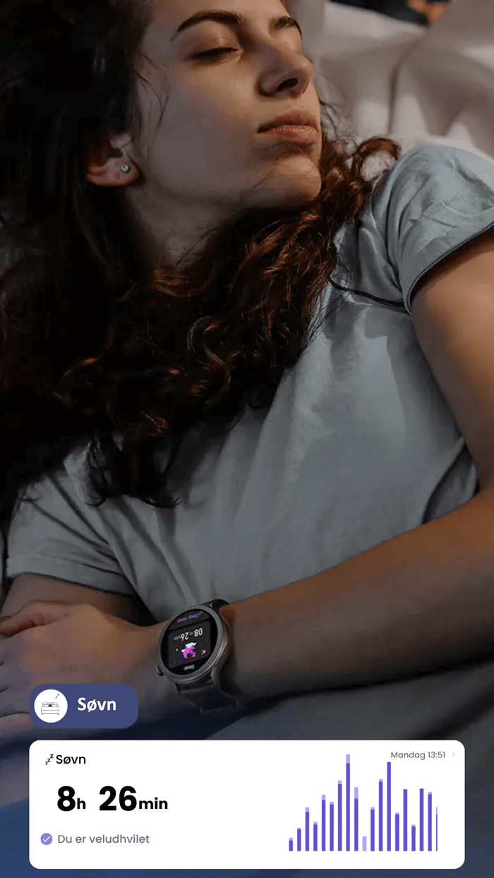 Kvinde der har tracket sin søvn og sovet 8 timer og 26 minutter 