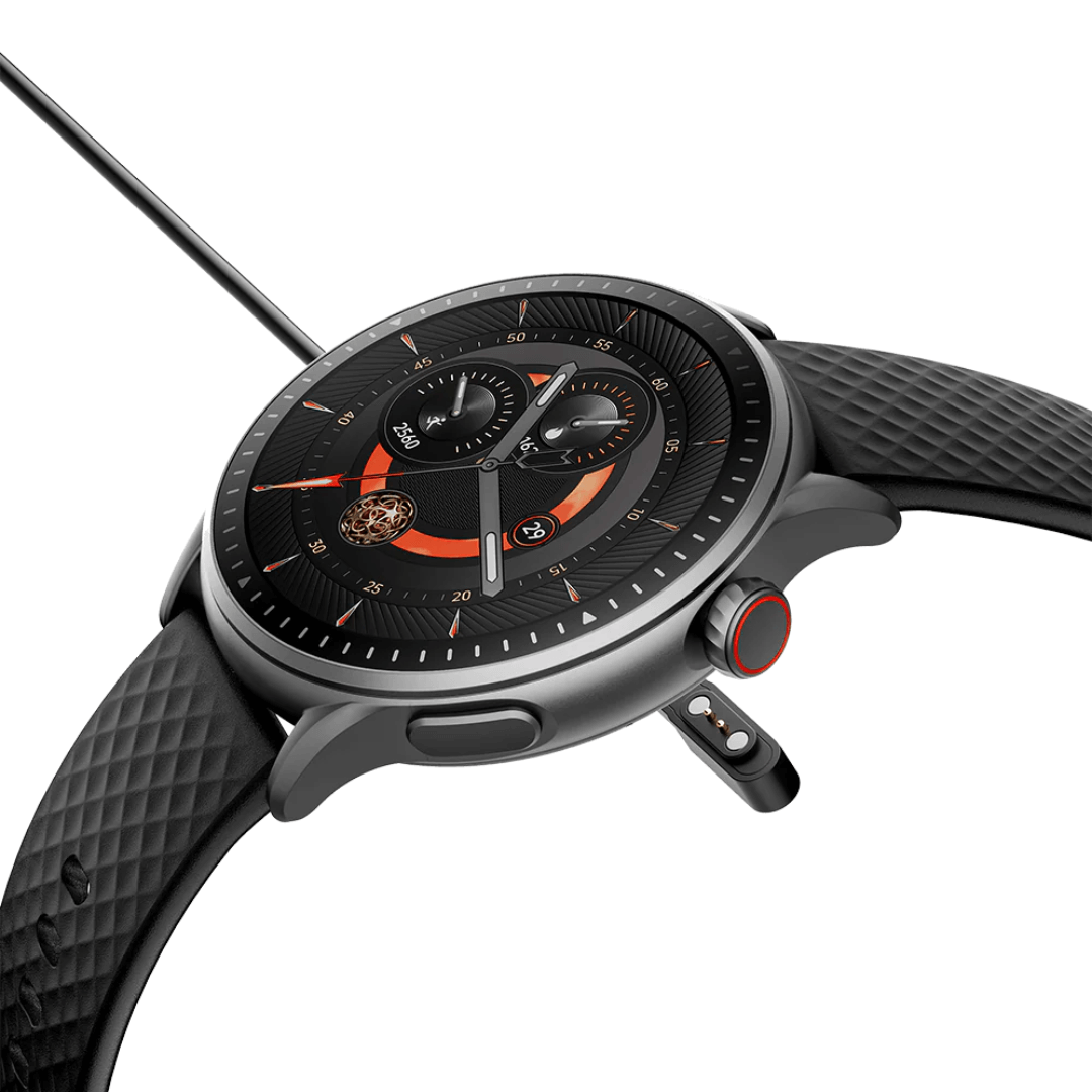 Opladning af smartwatch go. Billede med hvid baggrund